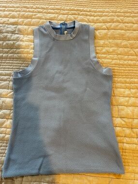 Acne Light Blue Mesh Sleeveless Mock Neck Tank